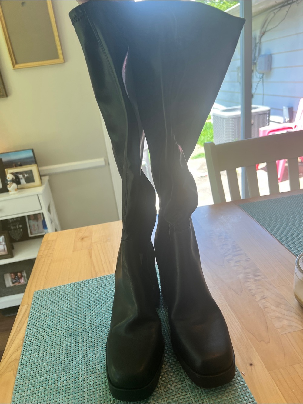 Steve Madden Black Platform Block Heel Knee Boots - Picture 3 of 7
